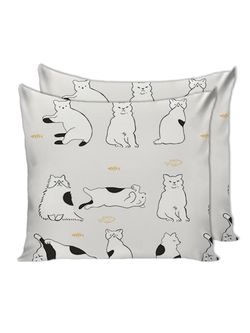 Постельное белье Сказка "Котики на сером" 2-спальный Наволочка 70х70 см 2 шт Простынь на резинке 160х200 см Пододеяльник 175х215 см, перкаль