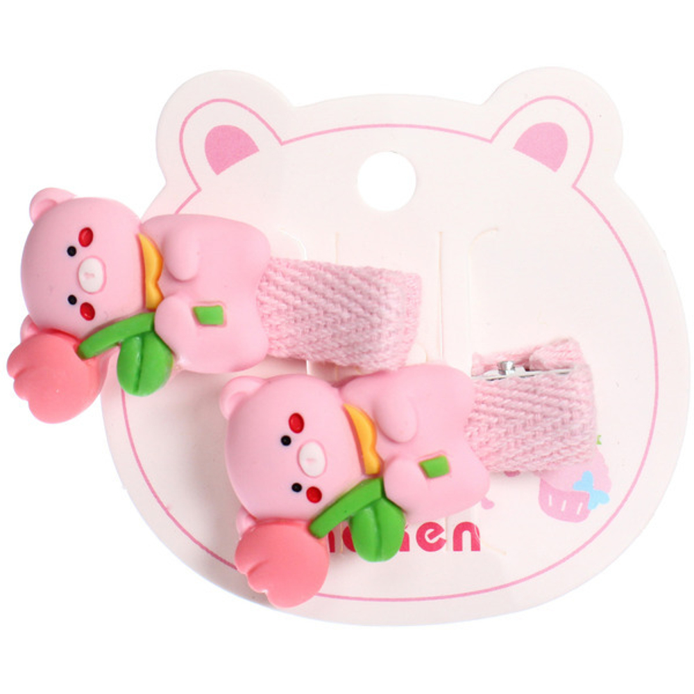 Зажимы для волос детские 2 шт «РОЗОВОЕ ОБЛАКО», мишутка с тюльпаном, цвет как на фото, 2*3,5см