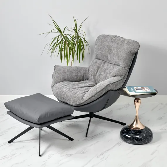 Кресло Hugo тёмно-серая экокожа, шенилл