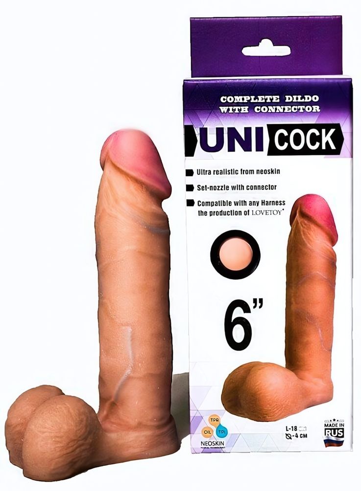 Реалистичная насадка для страпон-трусиков Uni Cock 6&quot; вторая кожа (18 см, телесный) (Цвет: телесный)