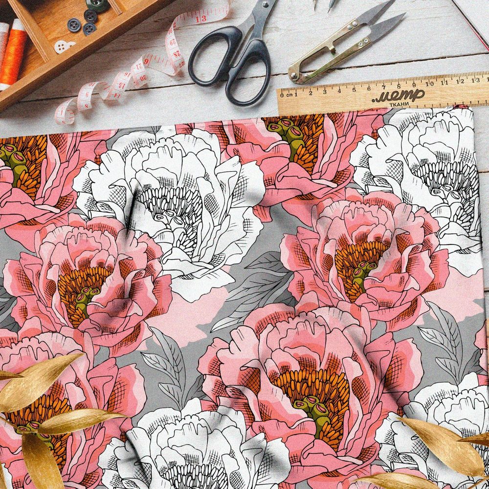 Ткань ниагара шикарные пионы