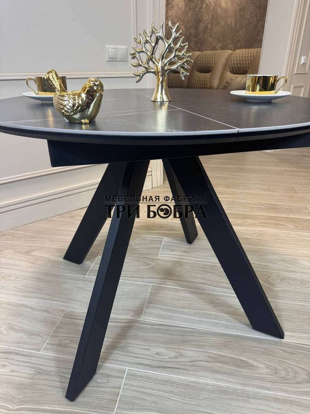 Круглый стол "Бонжур", керамогранит, черный мрамор