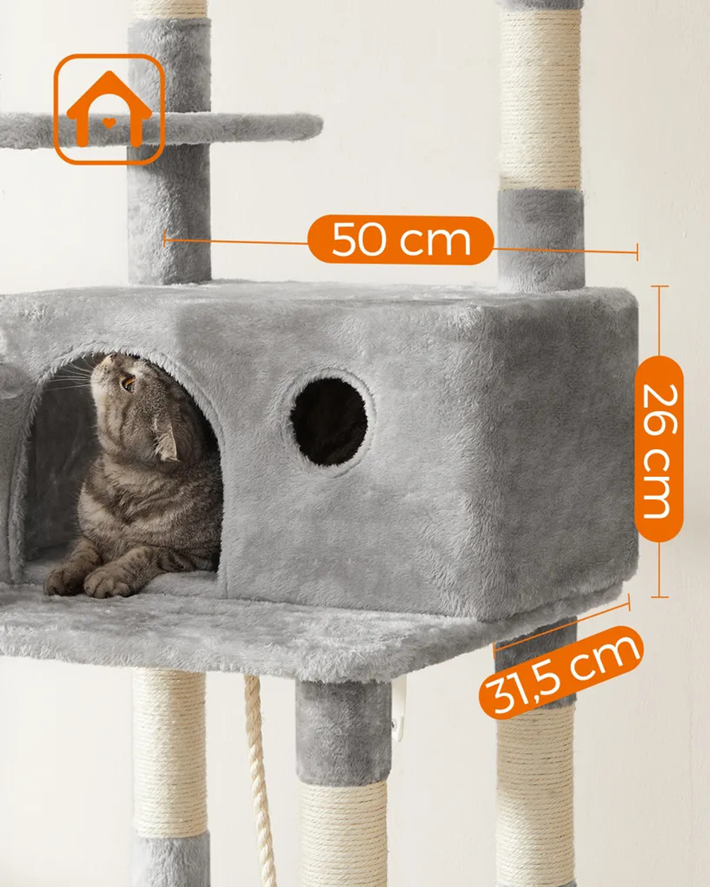 Домик для кошки с когтеточкой и лежанкой XXL, 50 x 50 x 164 см