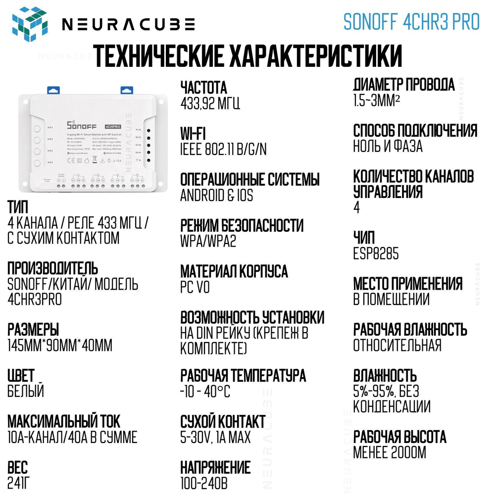 WiFi-Реле Sonoff 4CHR3 PRO (Работает с Яндекс Алисой)