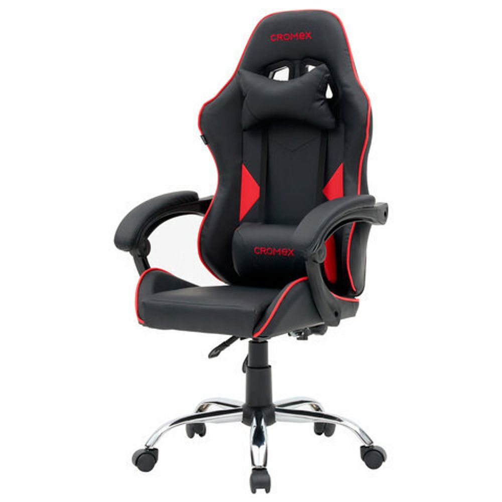 Кресло компьютерное CROMEX "Joker GM-125", две подушки, экокожа, черное/красное, 532954