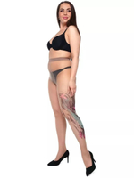 Женские колготки +size с имитацией цветного тату на левой ножке (Размер: XL-XXL-XXXL) (Цвет: бежевый)
