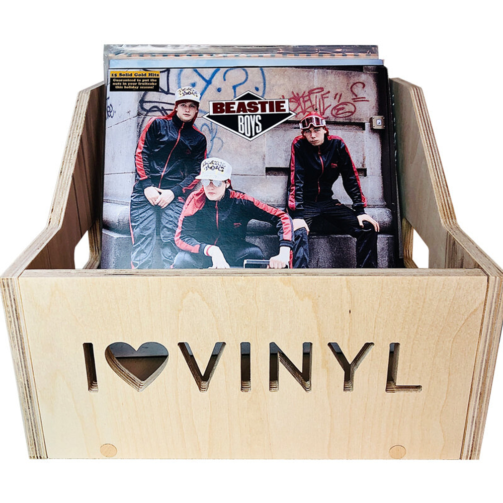 Ящик кейс органайзер для хранения до 100 виниловых пластинок I.LOVE.VINYL  без покраски от студии BELED Art