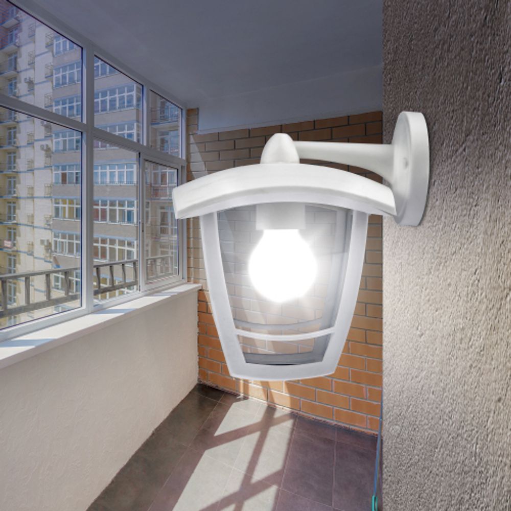 Садово-парковый светильник ЭРА «Дели 2» НБУ 07-40-002 белый 4-гранный настенный IP44 Е27 max60Вт | Садово-парковые светильники