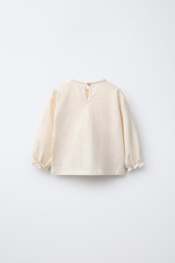 ZARA ФУТБОЛКА С ВЯЗАНЫМИ НАШИВКАМИ, ЭКРЮ