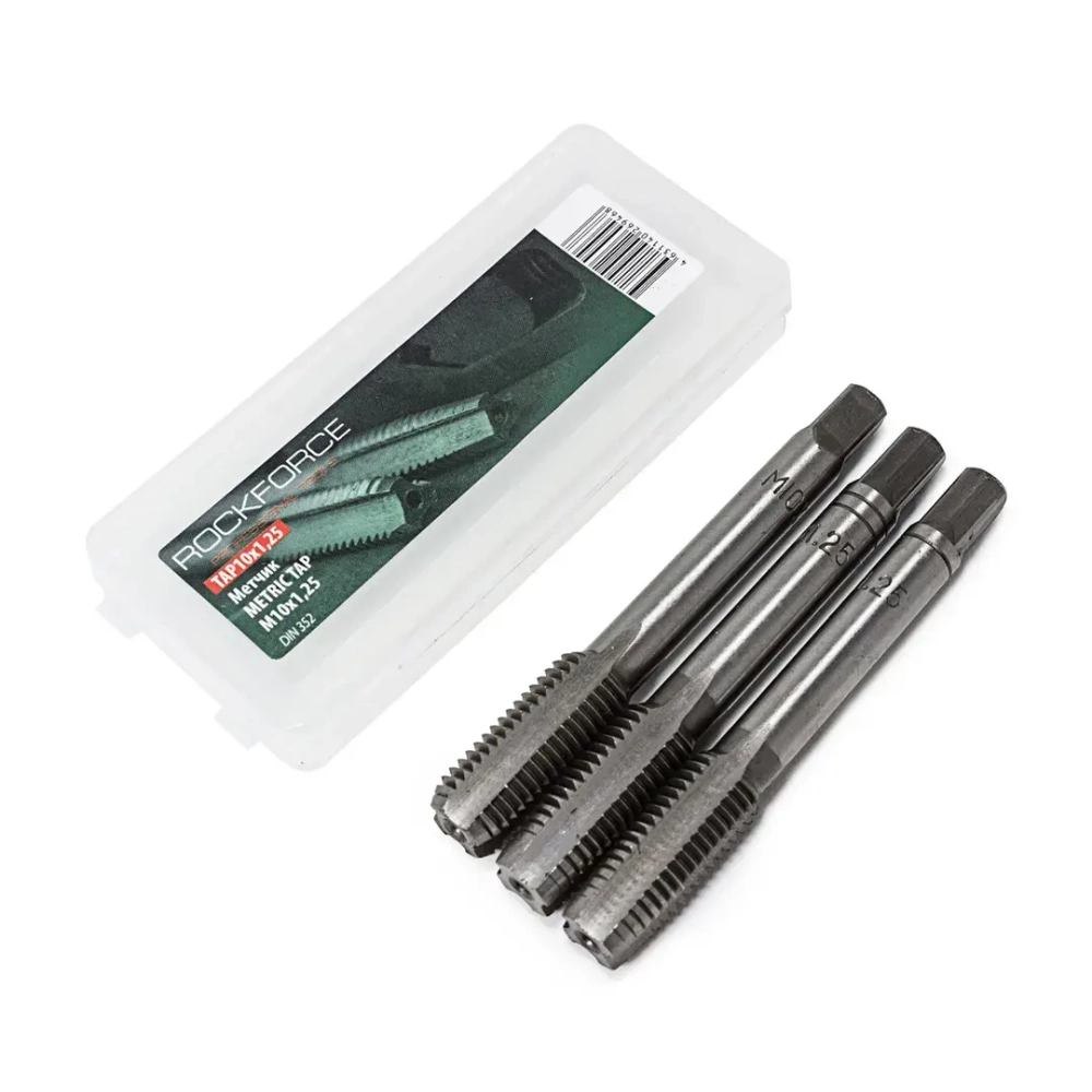 Метчик M10x1,25 (3шт), в пластиковом футляре RockForce##Rock FORCE RF-TAP10x1,25