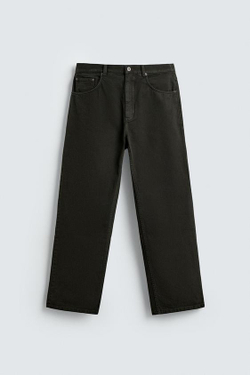 ZARA БРЮКИ STRAIGHT FIT ИЗ РЕЛЬЕФНОЙ ТКАНИ, ЧЕРНЫЙ