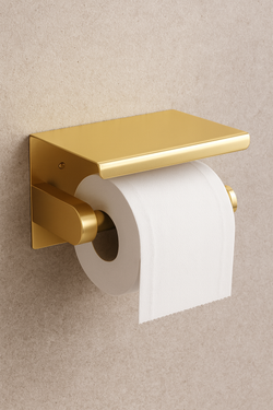 Держатель для туалетной бумаги STWORKI Хельсинки S33345GM настенный, матовое золото, с полкой