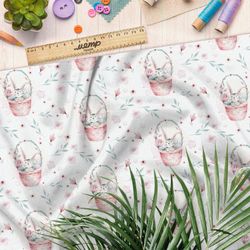 Ткань сатин зайцы в корзине