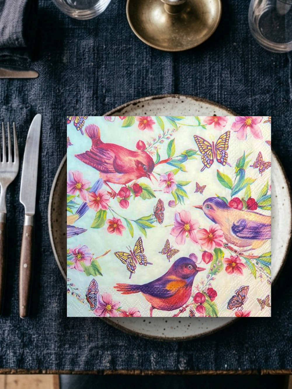 Салфетки бумажные праздничные трёхслойные для сервировки и декупажа Райские птички