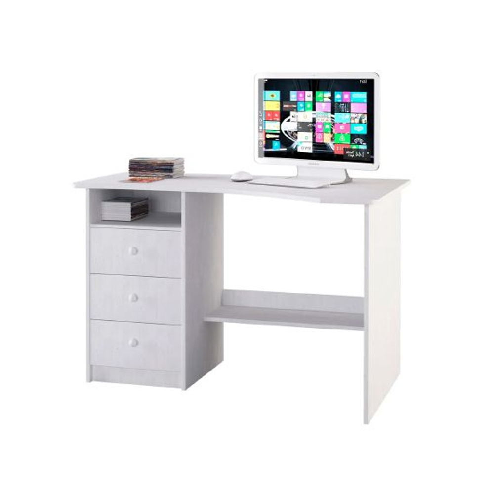 Стол письменный, 110х70х78, Corner, компьютерный, угловой, с тумбой (слева), массив сосны, белый, Dipriz