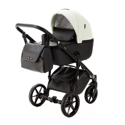 Детская универсальная коляска Adamex NOLA Deluxe 2 в 1 N-SD104 (Кремовая экокожа, Черная экокожа)