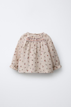 ZARA РУБАШКА ИЗ БАМБУКА С ЦВЕТОЧНЫМ ПРИНТОМ, РЫЖЕВАТО-КОРИЧНЕВЫЙ