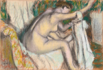 Эдгар Дега. 1890-е, начало. Женщина, вытирающая руку (Woman Drying Her Arm). 30.5 х 44.5. Бумага, пастель и уголь. Нью-Йорк, музей Метрополитен.