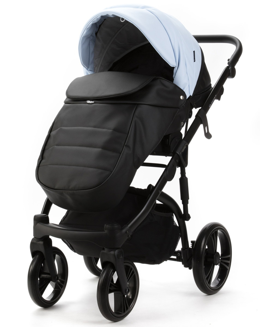 Детская коляска Adamex Lanti Deluxe 3 в 1 LN-SD112 (ГОЛУБАЯ КОЖА + ЧЕРН.КОЖА)