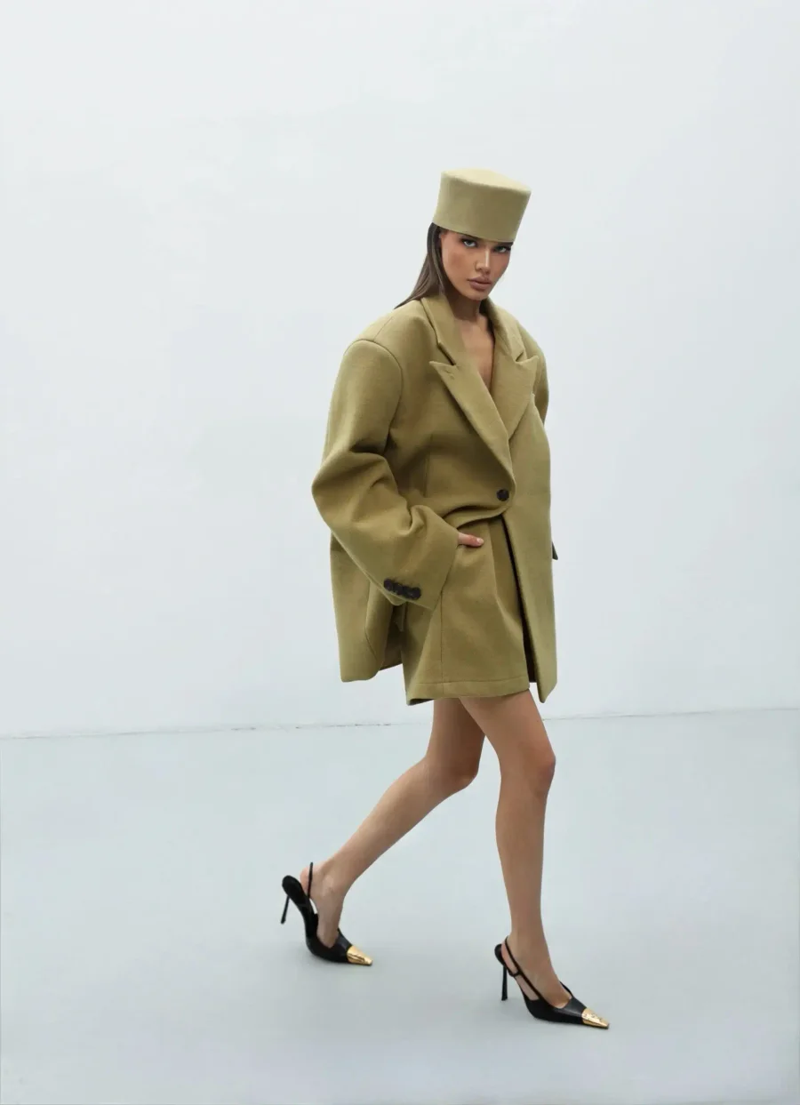 Пиджак оверсайз с объемными плечами, Зеленый