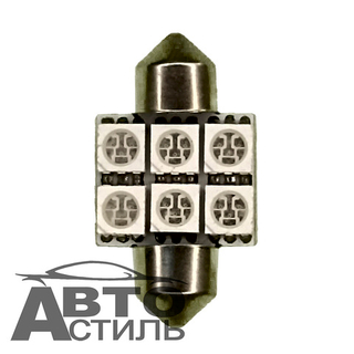 Светодиод 12V T11x31  6SMD 5050 Blue (салон) СИНИЙ