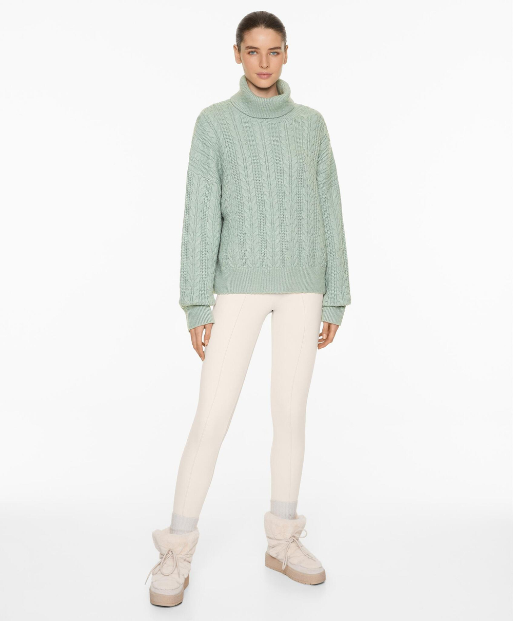 Oysho Вязаный свитер с высоким воротником, зеленый