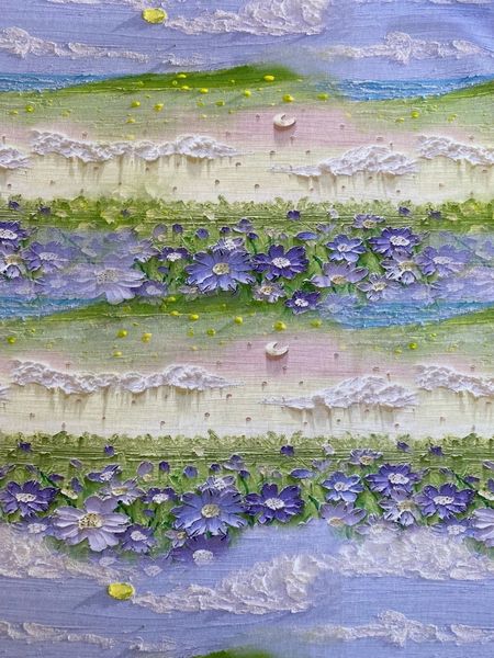 ЦВЕТОЧНЫЕ ПОЛЯ ЗЕЛЕНО-ГОЛУБЫЕ 100% хлопок Handmade Fabrics 2