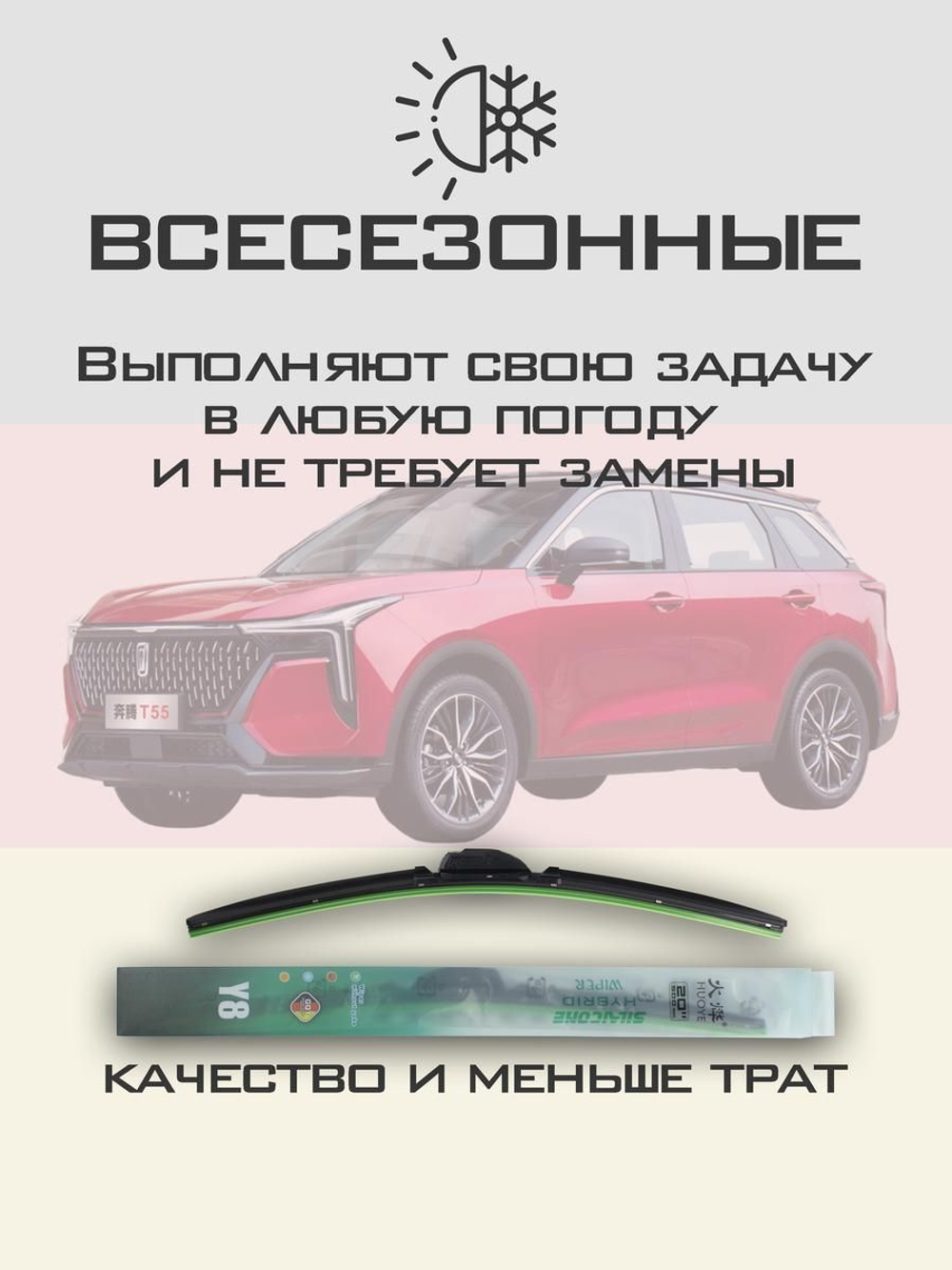 Щетки стеклоочистителя HUOYE Y8 600/450 мм на FAW BestuneT55S | Push button