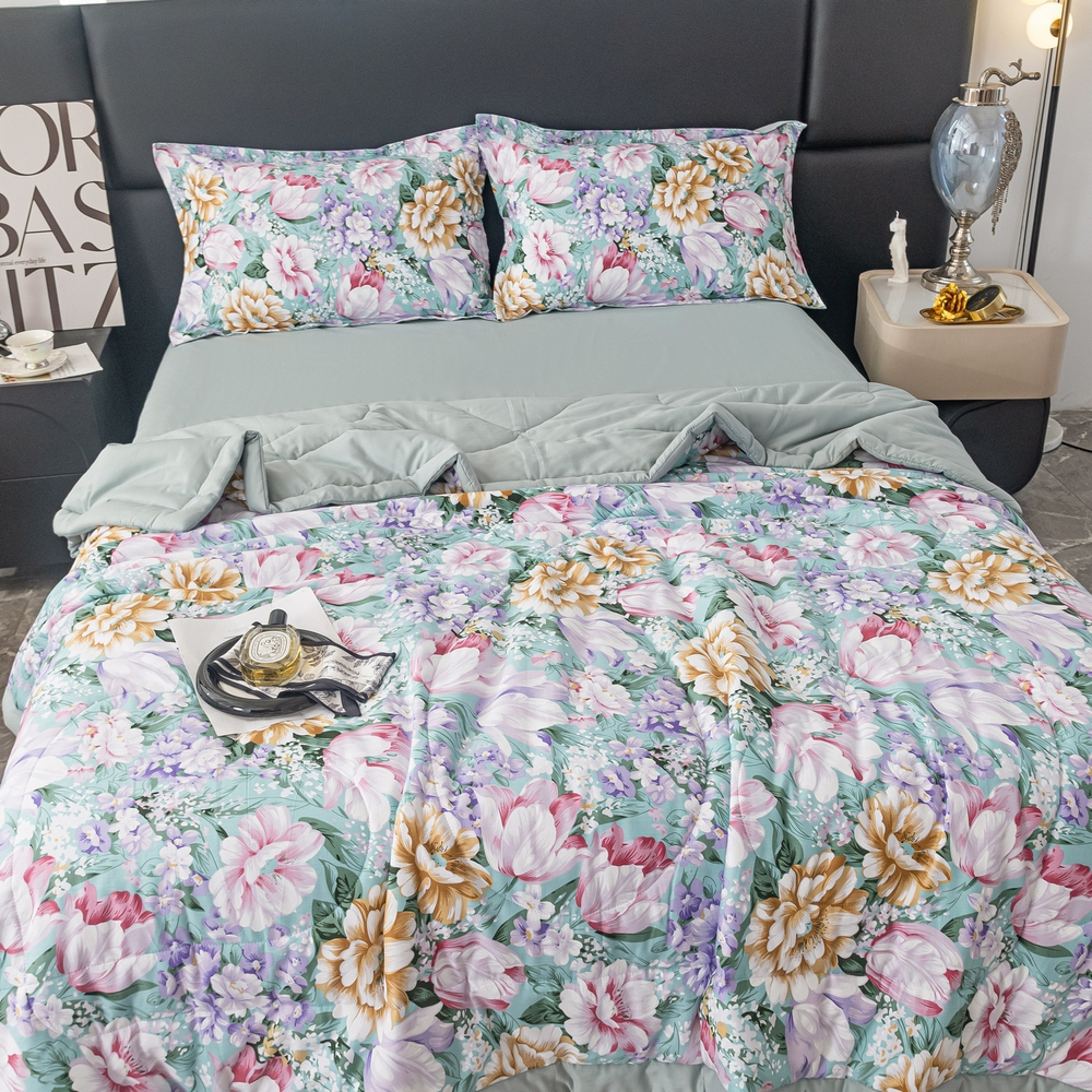 Комплект постельного белья Сатин с Одеялом 100% хлопок на резинке OBR129