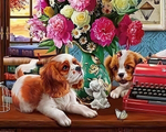 Картина по номерам 30х40см. "Натюрморт с машинкой и щенками" 20цв. ( Арт. ХК-6619)