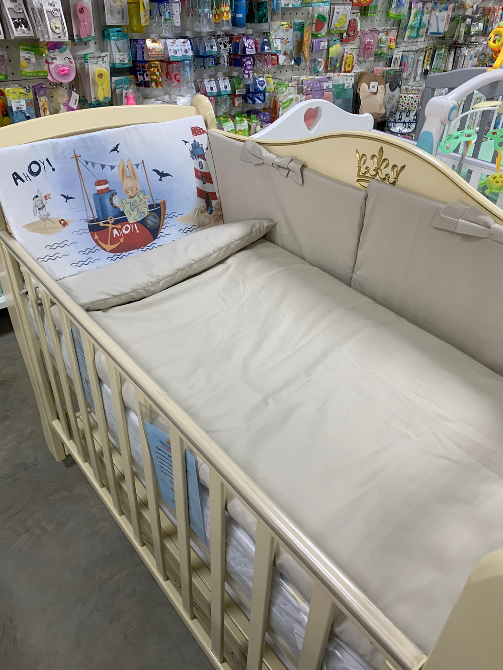 Комплект в кроватку 6 предметов "Морской бежевый", сатин