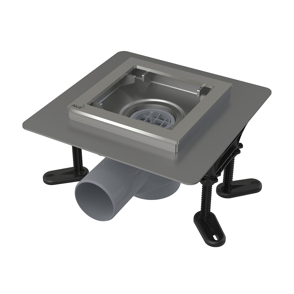 Сливной трап Alca Plast APV130 из нержавеющей стали 130×130 мм с боковым стоком, без pешетки, гидрозатвор мокрый