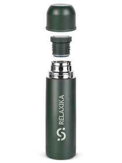 Термос Relaxika 101 (0,75 литра), хаки (стикерпак "Кемпинг")