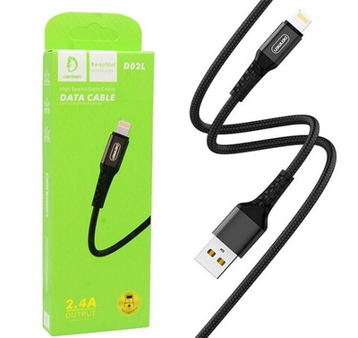 Кабель DENMEN D02L USB-Lightning 2.4A 1м Nylon Black