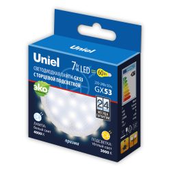LED-GX53-7W-4000K+3000K-GX53-PR PLB02WH Лампа светодиодная. призма. Белый свет 4000K. Торцевая подсветка. Теплый белый свет 3000K. Картон. ТМ Uniel.
