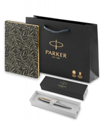 Подарочный набор: Шариковая ручка Parker Jotter Essential, St. Steel GT, стержень: Mblue и Ежедневник недатированный, черный.