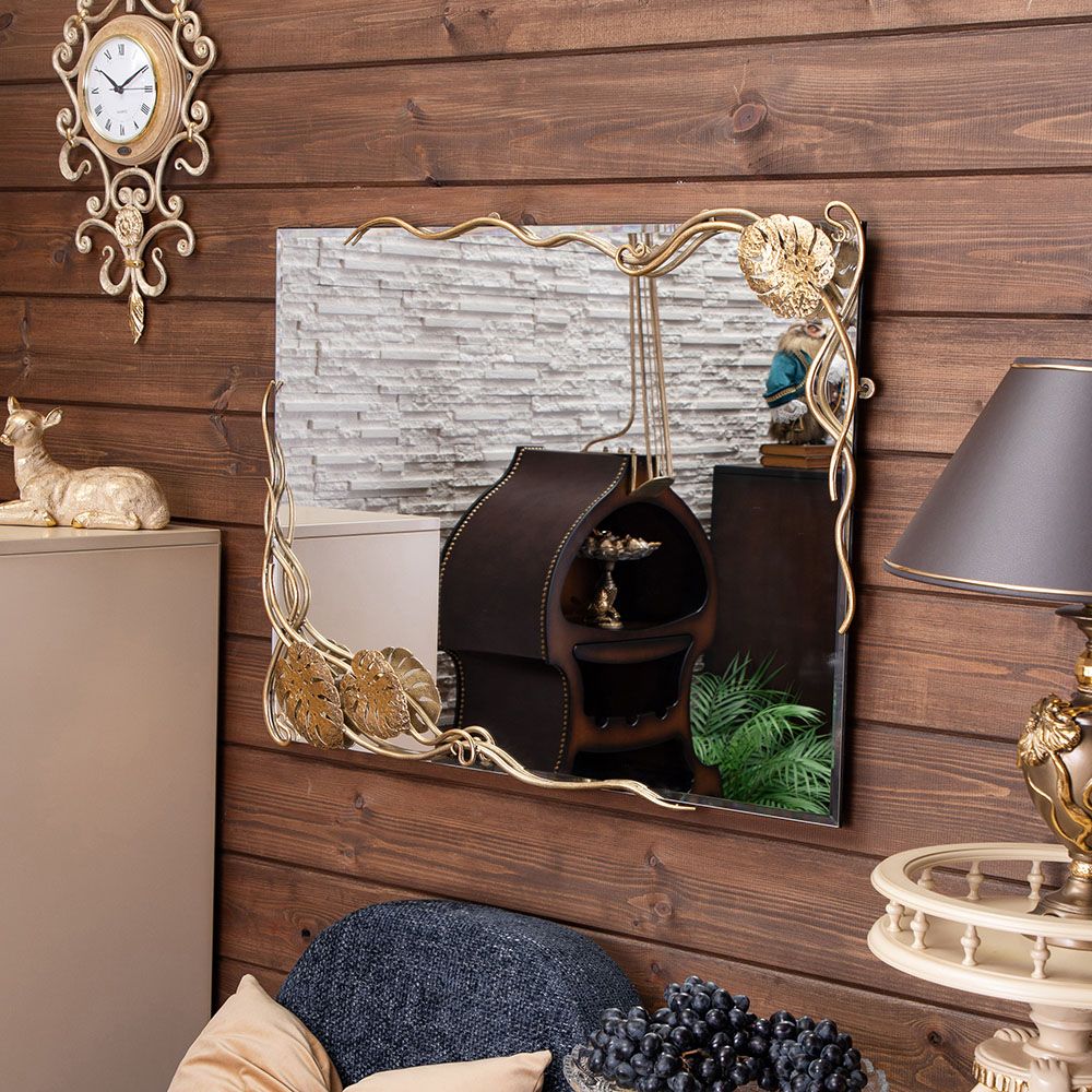 Зеркало настенное Monstera Deliciosa (Монстера) прямоугольное 80х60 Бронза