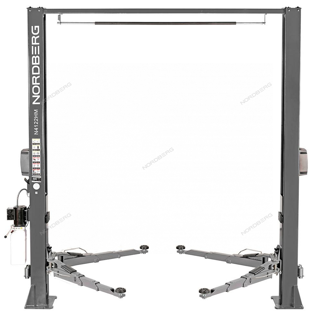 Подъемник двухстоечный 4 т, верхняя синхронизация, снятие со стопоров с одной колонны, 380 В, серый