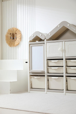 Стеллаж для игрушек UNIX Kids House 7 ящиков, 2 полки с дверцей Grey