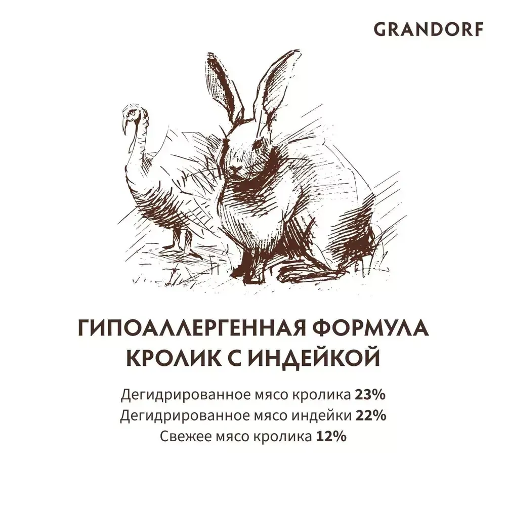 Сухой корм Grandorf DOG Rabbit&Turkey MED&MAXI для взрослых собак средних и крупных пород, кролик с индейкой Сухой корм Grandorf DOG Rabbit&Turkey MED&MAXI для взрослых собак средних и крупных пород, кролик с индейкой