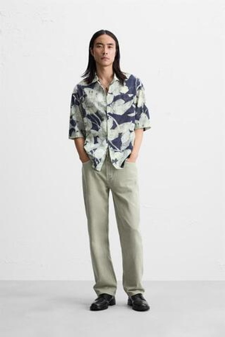 ZARA РУБАШКА С АБСТРАКТНЫМ ПРИНТОМ, ИНДИГО