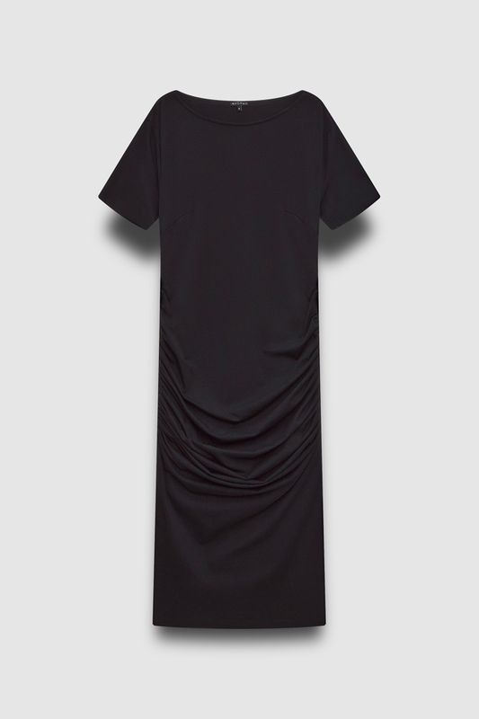 Платье из трикотажа с кулисками, черный