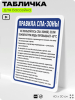 Табличка для бассейна "Правила спа-зоны", на пляж, для общественной и частной зоны отдыха, информационная, 40х30 см, Silver Plane x Айдентика Технолоджи