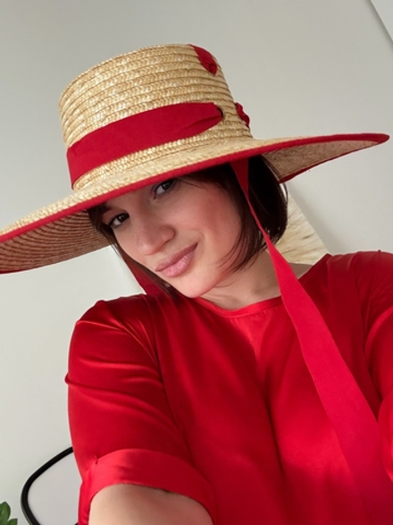 Канотье пшеница с красной лентой