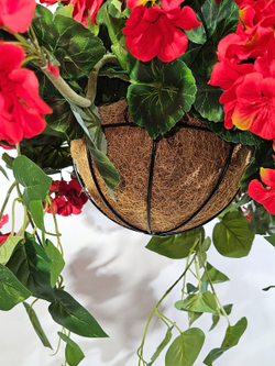 Искусственные цветы Герань густая красная 65см в подвесном кашпо