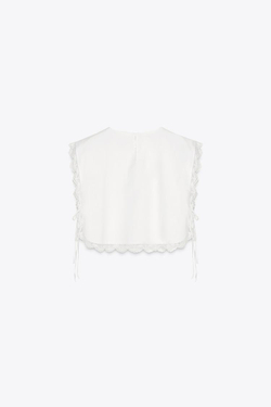ZARA ТОП С ВЫШИВКОЙ И БАНТАМИ, ЖЕЛТОВАТО-БЕЛЫЙ