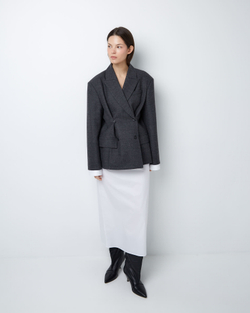 Юбка из тонкой шерсти с подъюбником из хлопка елочка серый/белый