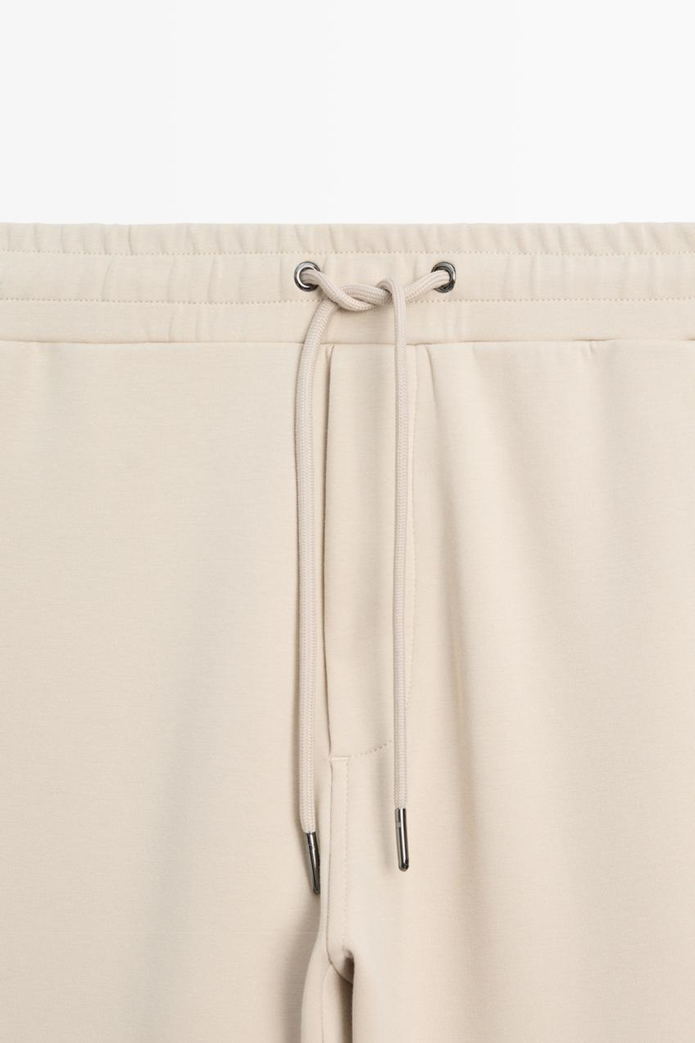 Massimo Dutti Брюки-джоггеры из смесовой хлопковой ткани, светло-бежевый