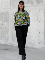 20833 Костюм женский (брюки палаццо и свитшот) футер 2-х нитка начес граффити/черный (52)