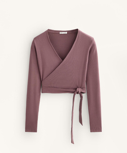 Oysho Топ с запахом из смесового хлопка в рубчик, розовый/лиловый